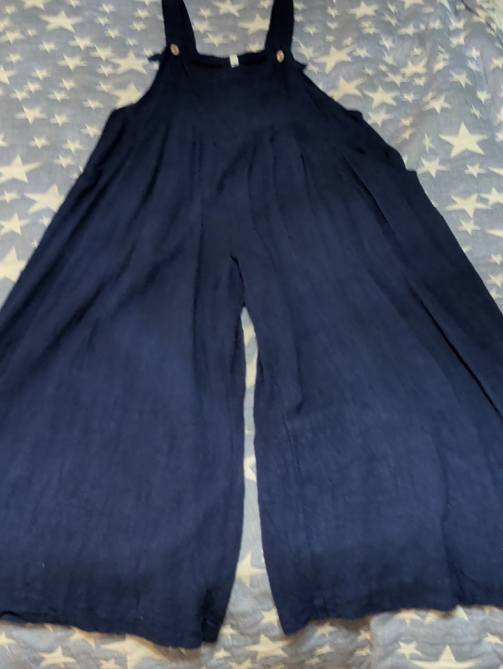 Wide Leg Navy Blue Overall Romper Medium Cropped For summer